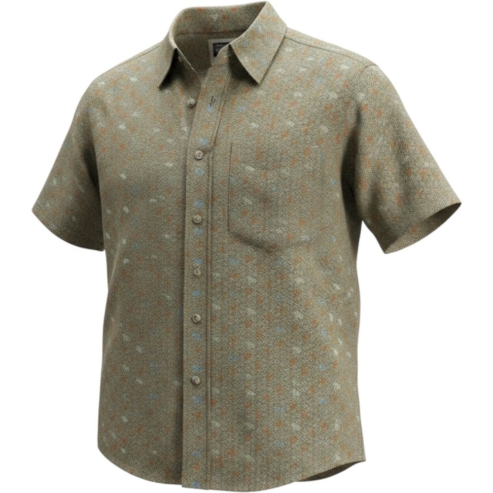 VTG Men's Shirt M Brown Geometric Floral Button Down 65/35 Poly Cotton L'Essence